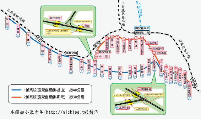 鹿兒島路面電車路線圖